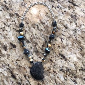 Real agate, tourmaline, sterling plated necklace